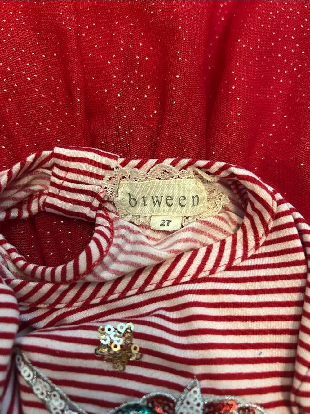 btween Red Striped Unicorn Tulle Dress with Gold Waistband